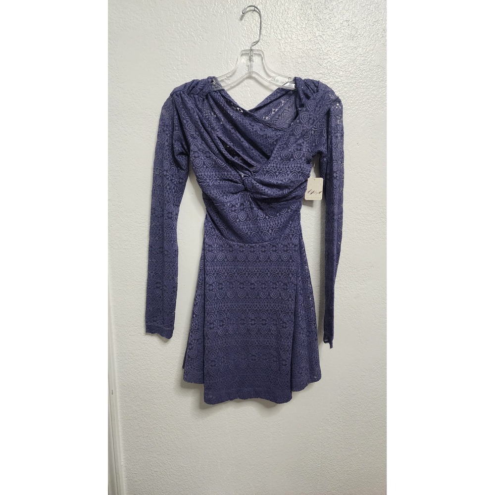 Free People Prep Peri Blue Lace Mini Dress Long Sleeve XS NWT‎
